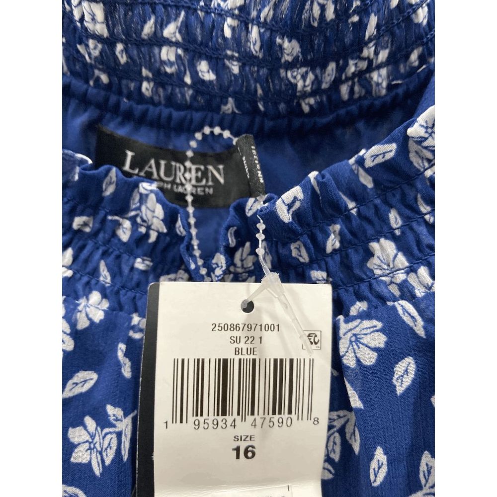 Lauren Ralph Lauren Floral Crinkled Georgette Dress - Blue Cream 16 - Picture 5 of 9